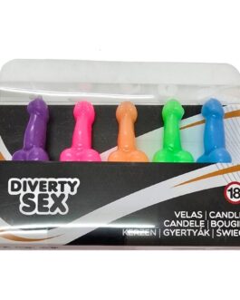 DIABLO PICANTE – SCATOLA DA 5 CANDELE A FORMA DI PENE IN DIVERSI COLORI