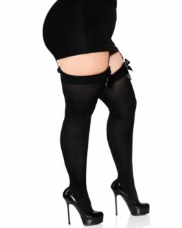 LEG AVENUE CALZE ALTE NERE CON FIOCCO NERO TAGLIA UNICA
