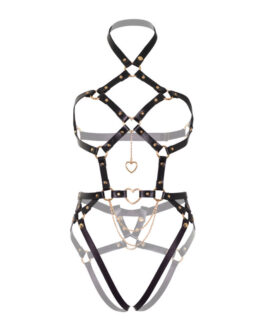 LEG AVENUE – KINK – TEDDY ARNÉS CON ARO DE CORAZÓN TALLA S – NEGRO