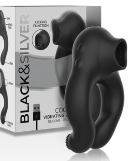BLACK&SILVER – ANELLO VIBRATORE IN SILICONE 3 MOTORI RICARICABILE NERO