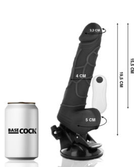BASECOCK – VIBRATORE REALISTICO TELECOMANDO NERO CON TESTICOLI 19,5CM