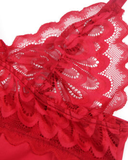 SUBBLIME – BABYDOLL SATINADO CON ENCAJE ROJO S/M