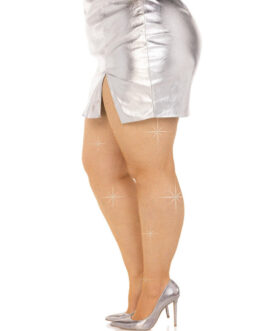 LEG AVENUE – MEDIAS REJILLA CRISTALIZADA NEGRO PLUS SIZE