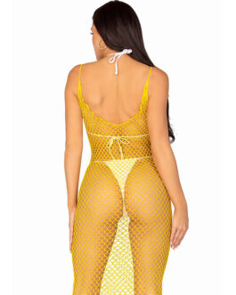 LEG AVENUE – VESTIDO DE REJILLA LARGO AMARILLO TALLA ÚNICA