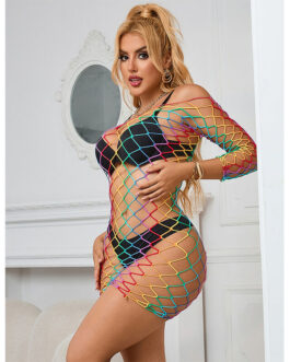 SUBBLIME – 952426 VESTITO A RETE MANICA LUNGA ARCOBALENO TAGLIA UNICA