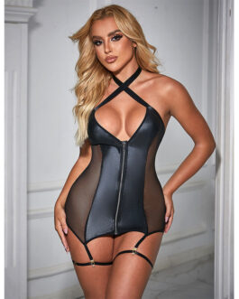 SUBBLIME – 954451 ABITO SEXY IN RETE PELLE NERO L/XL