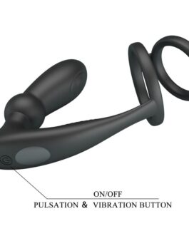 PRETTY LOVE – ANELLO PER PENE EMONI + TAPPO ANALE 12 VIBRAZIONI NERO