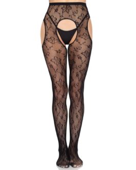 LEG AVENUE - COLLANT CON REGGICALZE BLOOM NET 1967 NERO - TAGLIA UNICA