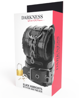 DARKNESS – MANETTE NERE REGOLABILI IN PELLE CON LUCCHETTO