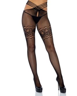 LEG AVENUE – CALZE A RETE CON SPACCO E CALZAMAGLIA IN PIZZO TAGLIA UNICA