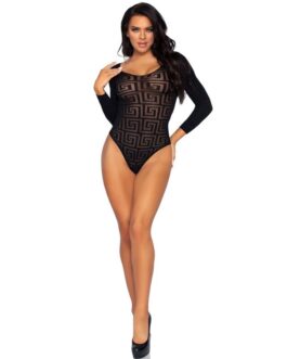 LEG AVENUE – BODY IN COTONE CON MOSAICO E SNAP TAGLIA UNICA