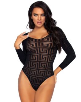 LEG AVENUE – BODY IN COTONE CON MOSAICO E SNAP TAGLIA UNICA