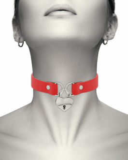 COQUETTE CHIC DESIRE – COLLANA IN PELLE VEGANA ROSSA CON ACCESSORIO CUORE CON CHIAVE