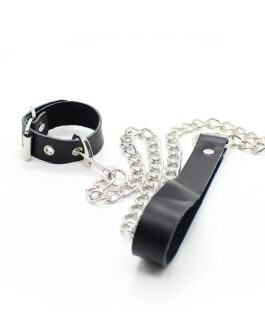 OHMAMA FETISH – COLLANA PER PENE E CINTURINO IN PELLE CON CATENA IN METALLO