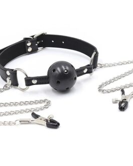 OHMAMA FETISH – BALL GAG CON VENTOLE E MORSETTI PER CAPEZZOLI