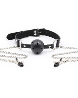 OHMAMA FETISH – BALL GAG CON VENTOLE E MORSETTI PER CAPEZZOLI