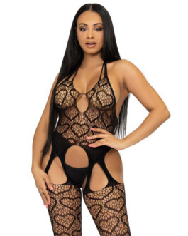 LEG AVENUE – BODYSTOCKING DE RED CON TIRANTES TALLA ÚNICA – NEGRO