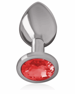 INTENSE – PLUG ANALE IN METALLO ALLUMINIO CON CRISTALLO ROSSO MISURA L