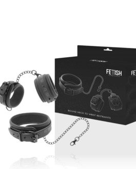 FETISH SUBMISSIVE – COLLANA E MANETTE IN PELLE VEGANA CON FODERA IN NOPRENE