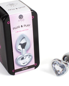 SECRETPLAY – TAPPO IN METALLO CUORE DI CRISTALLO TRASPARENTE TAGLIA PICCOLA 7 CM