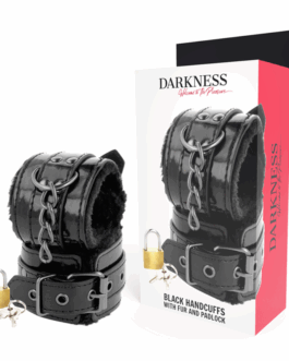 DARKNESS – MANETTE NERE REGOLABILI IN PELLE CON LUCCHETTO