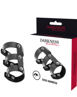 DARKNESS – ANELLO DOPPIO PER PENE E TESTICOLI IN PELLE REGOLABILE