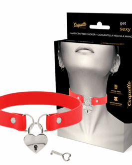 COQUETTE CHIC DESIRE – COLLANA IN PELLE VEGANA ROSSA CON ACCESSORIO CUORE CON CHIAVE