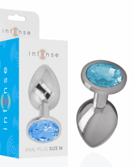 INTENSE - PLUG ANALE IN METALLO ALLUMINIO CON VETRO BLU TAGLIA M