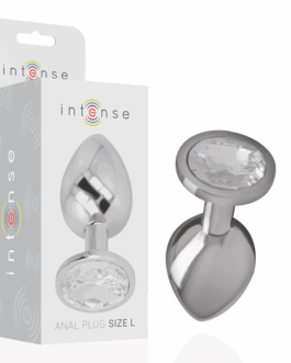 INTENSE – PLUG ANALE IN METALLO ALLUMINIO CON CRISTALLO ARGENTO MISURA L