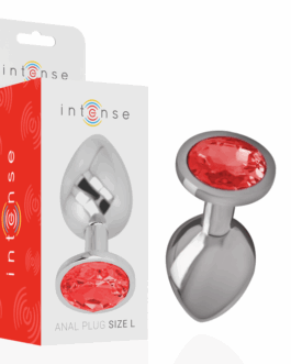 INTENSE – PLUG ANALE IN METALLO ALLUMINIO CON CRISTALLO ROSSO MISURA L