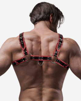 FETISH SUBMISSIVE ATTITUDINE – IMBRACATURA PER IL PETTO IN ECOPELLE DA UOMO NERA/ROSSA