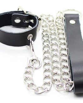 OHMAMA FETISH – COLLANA PER PENE E CINTURINO IN PELLE CON CATENA IN METALLO