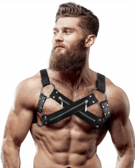 FETISH SUBMISSIVE ATTITUDE – IMBRACATURA BULLDOG IN NEOPRENE REGOLABILE CON CERNIERE PER UOMINI