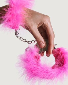 ADRIEN LASTIC – MANETTE IN METALLO CON PIUME ROSA