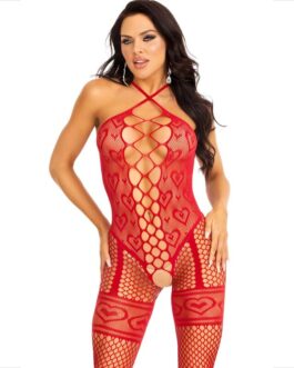 LEG AVENUE – BODYSTOCKING CAVEZZA COLLO ROSSO CUORI ROSSI