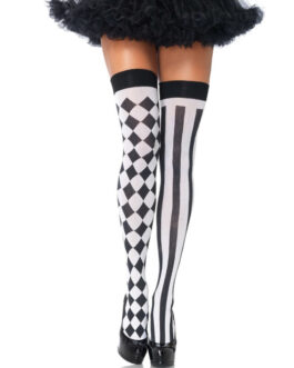 LEG AVENUE – CALZINI ALTI ARLECCHINO BIANCO/NERO