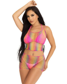 LEG AVENUE - SET TOP E PANTALONI RETE MULTICOLORE