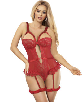 SUBBLIME – TEDDY CON LIGA DETALLE ENCAJE Y TIRAS ROJO S/M