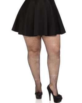 LEG AVENUE – MEDIAS REJILLA CRISTALIZADA NEGRO PLUS SIZE
