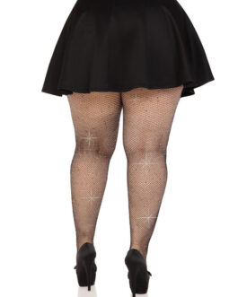 LEG AVENUE – MEDIAS REJILLA CRISTALIZADA NEGRO PLUS SIZE