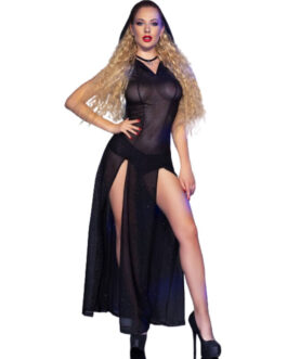 CHILIROSE – CR 4685 VESTIDO LARGO CON CAPUCHA NEGRO S
