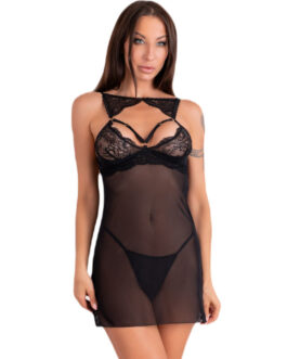 LIVCO CORSETTI FASHION – KROLINA LC 90734 CHEMISE + TANGA NEGRO S/M