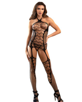 SUBBLIME – 952105 BODYSTOCKING A RETE SENZA CAVALLO CON SCOLLO A CAPPUCCIO E SCHIENA APERTA NERO TAGLIA UNICA