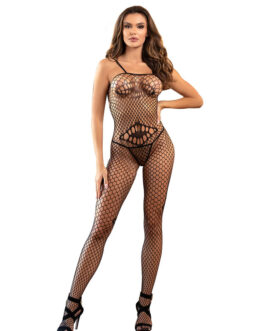 SUBBLIME – 952112 BODYSTOCKING A RETE CON DETTAGLI SU PETTO E PANCIA NERO TAGLIA UNICA