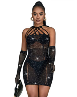 SUBBLIME – 952235 ABITO A RETE CON STRASS NERO TAGLIA UNICA