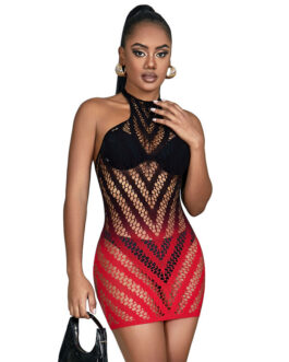 SUBBLIME – 952242 VESTITO ELASTICO A RETE DEGRADATA ROSSO E NERO TAGLIA UNICA