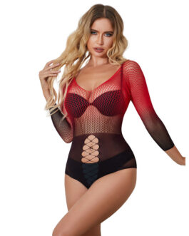 SUBBLIME – 952259 VESTITO ELASTICO A RETE MANICA LUNGA SFUMATO ROSSO E NERO TAGLIA UNICA