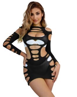 SUBBLIME – 952266 VESTITO ELASTICO A RETE MANICA LUNGA NERO TAGLIA UNICA
