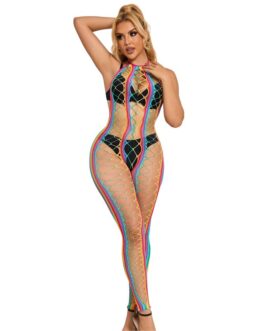 SUBBLIME – 952358 BODYSTOCKING CON COLLO ALTO IN RETE ARCOBALENO XS/M