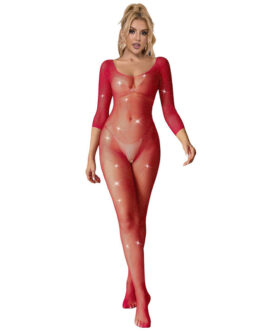 SUBBLIME – 952419 BODYSTOCKING A RETE CON STRASS MANICA LUNGA ROSSO XS/M